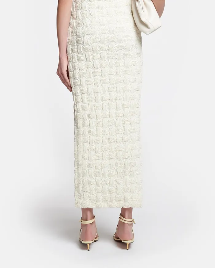 Haylen Seersucker Tech Linen Midi Dress Creme Women Nanushka Dresses