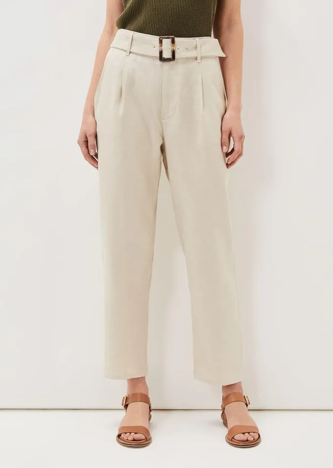 Hazel Linen Tapered Trousers Stone Women Phase Eight Trousers