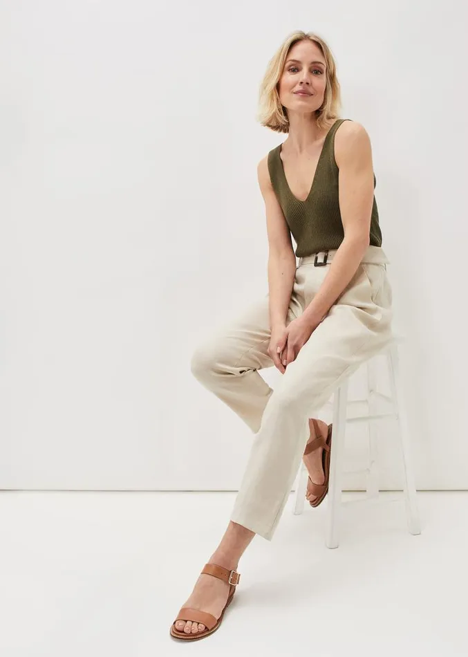 Hazel Linen Tapered Trousers Stone Women Phase Eight Trousers