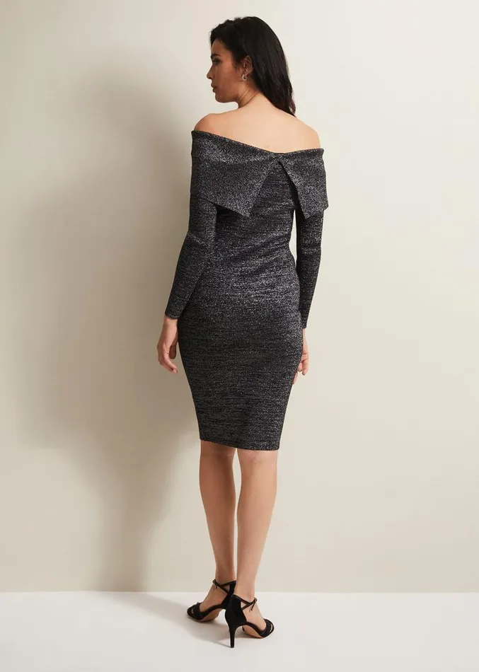 Heidi Knitted Bardot Dress Blacksilver Women Phase Eight Dresses