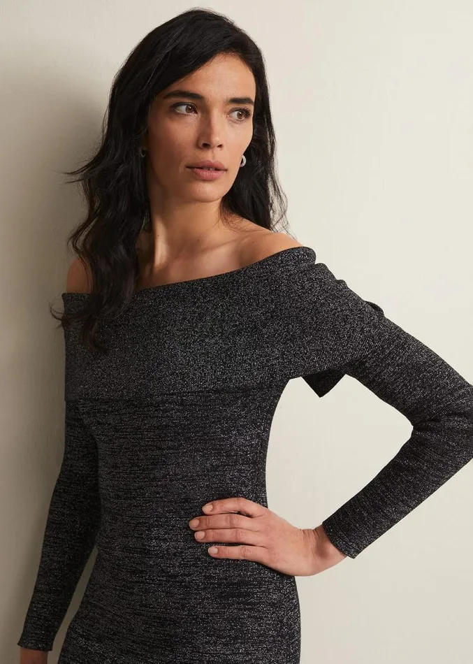 Heidi Knitted Bardot Dress Blacksilver Women Phase Eight Dresses