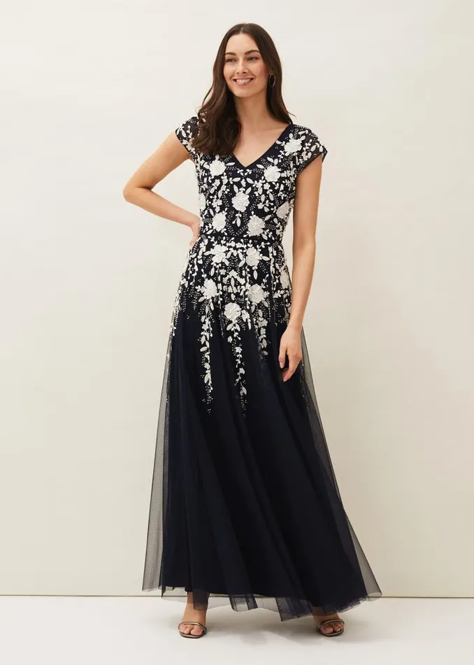 Henriette Embellished Maxi Dress Navyivory Women Phase Eight Dresses
