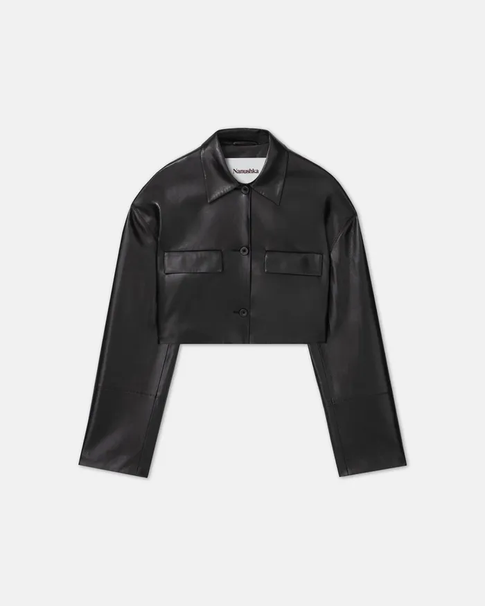 Holleen Cropped Okobor AltLeather Shirt Black Women Nanushka Tops