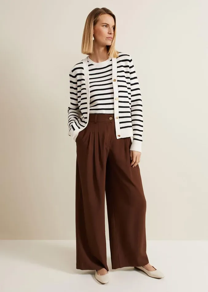 Indiyah Pleated Wide Leg Trousers Brown Women Phase Eight Trousers