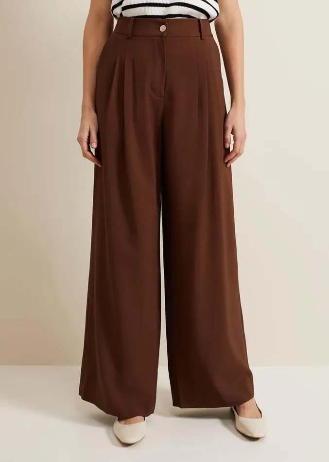 Indiyah Pleated Wide Leg Trousers Brown Women Phase Eight Trousers