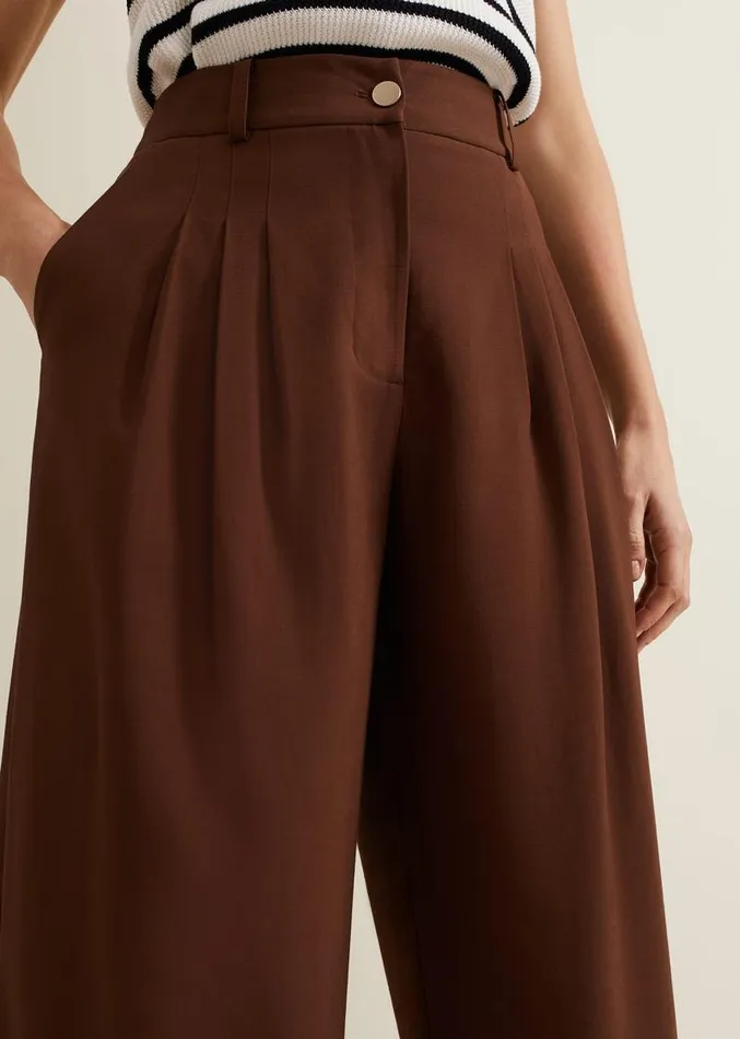 Indiyah Pleated Wide Leg Trousers Brown Women Phase Eight Trousers