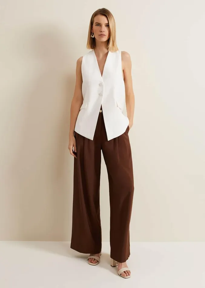 Indiyah Pleated Wide Leg Trousers Brown Women Phase Eight Trousers