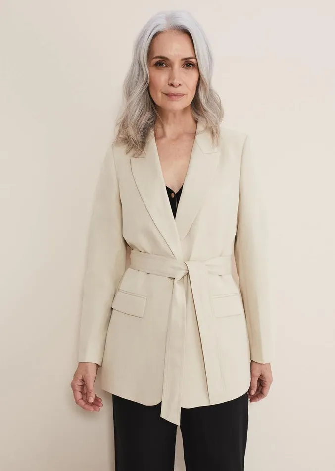 Inessa Linen Belted Blazer Stone Women Phase Eight Jackets