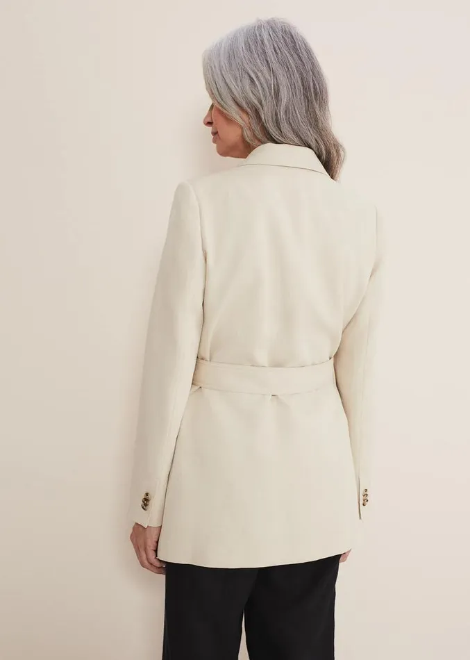 Inessa Linen Belted Blazer Stone Women Phase Eight Jackets