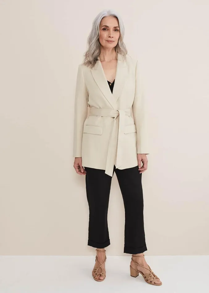 Inessa Linen Belted Blazer Stone Women Phase Eight Jackets