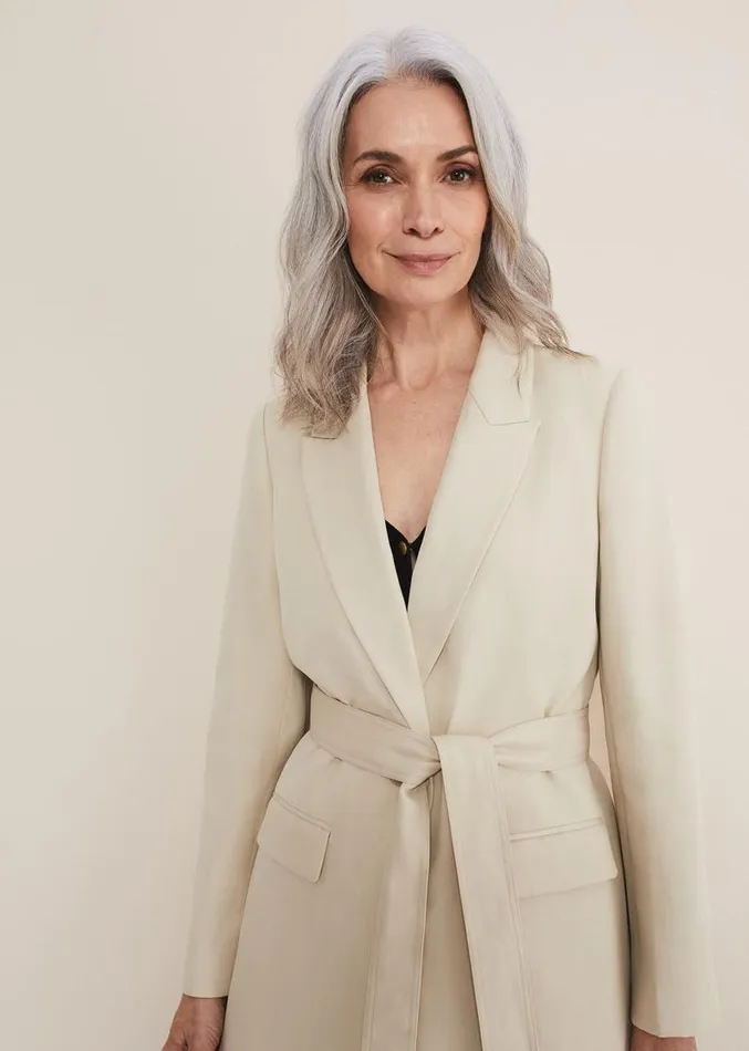 Inessa Linen Belted Blazer Stone Women Phase Eight Jackets