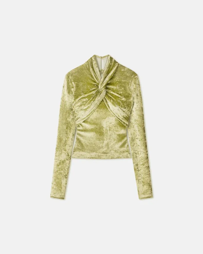Iride TwistFront Crushed Velvet Top Sage Women Nanushka Tops