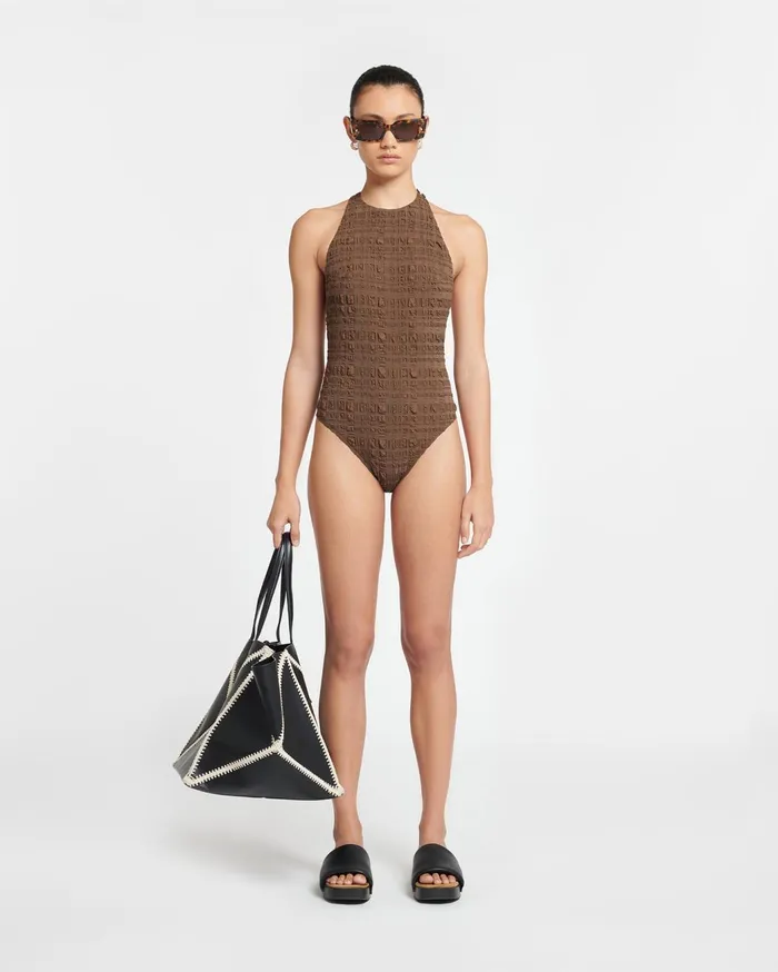 Irina Seersucker Bodysuit Dark Brown Women Nanushka Tops