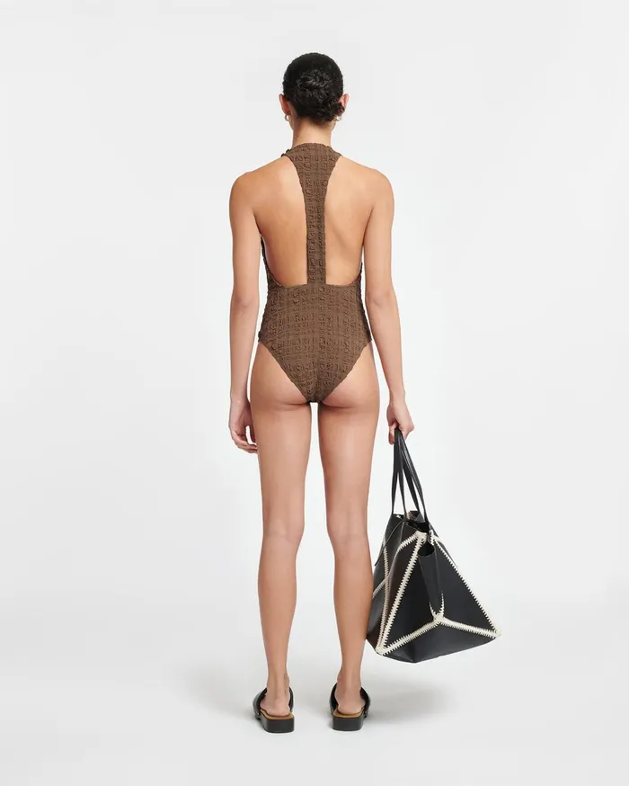 Irina Seersucker Bodysuit Dark Brown Women Nanushka Tops