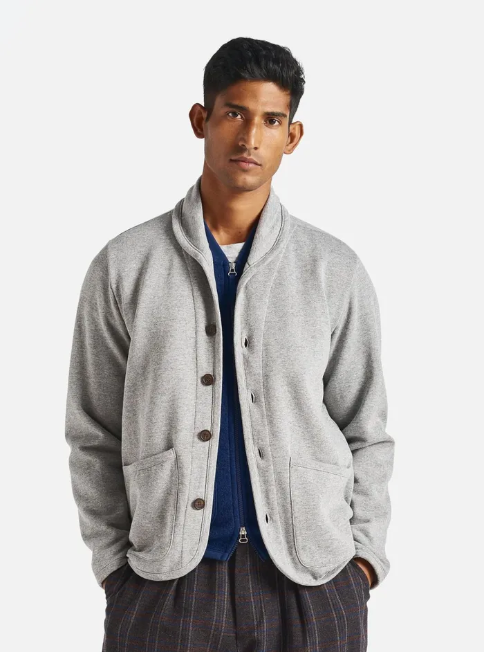 Jackets Men Universal Works Universal Works Lancaster Jacket In Grey Marl Recycled Cotton Blend Jersey Jackets Men Universal Works Universal Works Lancaster Jacket In Grey Marl Recycled Cotton Blend Jersey