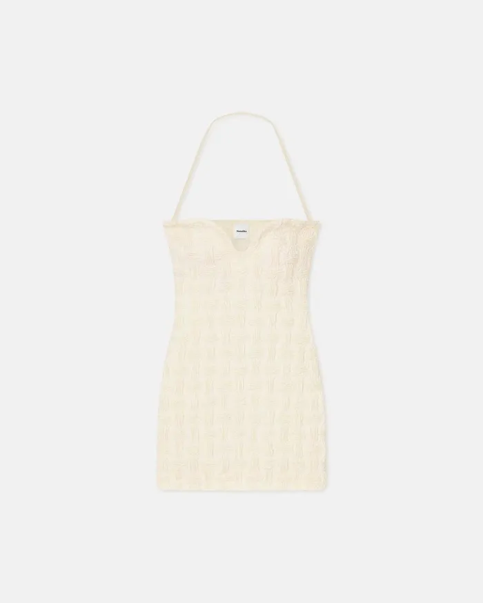 Jannika Seersucker Tech Linen Mini Dress Creme Women Nanushka Dresses