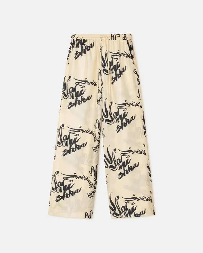 Jarine Printed Twill Silk Pants Calligraphy Creme Women Nanushka Bottoms