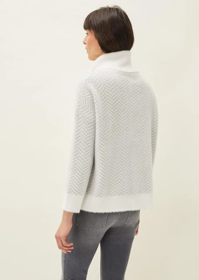 Jess Chevron Jacquard Chunky Jumper Pale Grey Women Phase Eight Knitwear