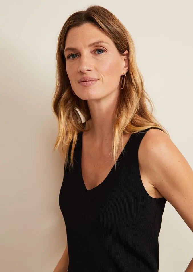 Jessie Ribbed V Neck Cami Black Women Phase Eight Knitwear