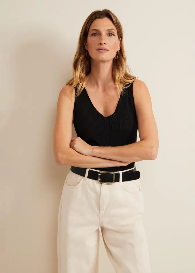 Jessie Ribbed V Neck Cami Black Women Phase Eight Knitwear