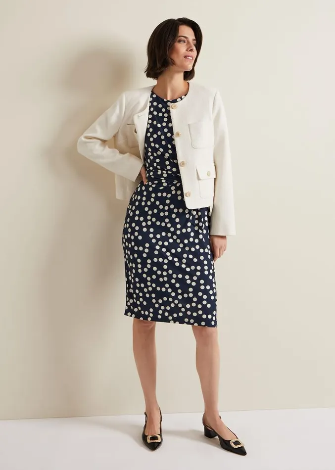Josey Jersey Spot Bodycon Midi Dress Navyivory Women Phase Eight Dresses
