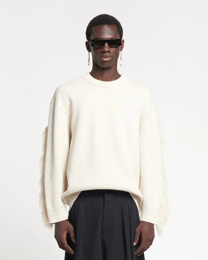 Julien Fringed TexturedLinen Sweatshirt NaturalBlack Men Nanushka Tops