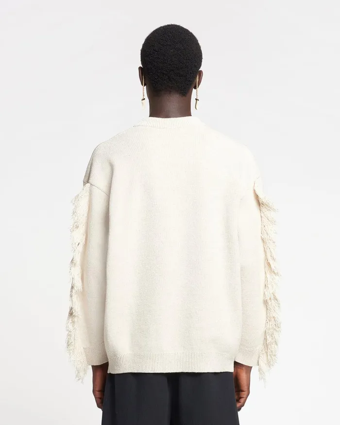 Julien Fringed TexturedLinen Sweatshirt NaturalBlack Men Nanushka Tops