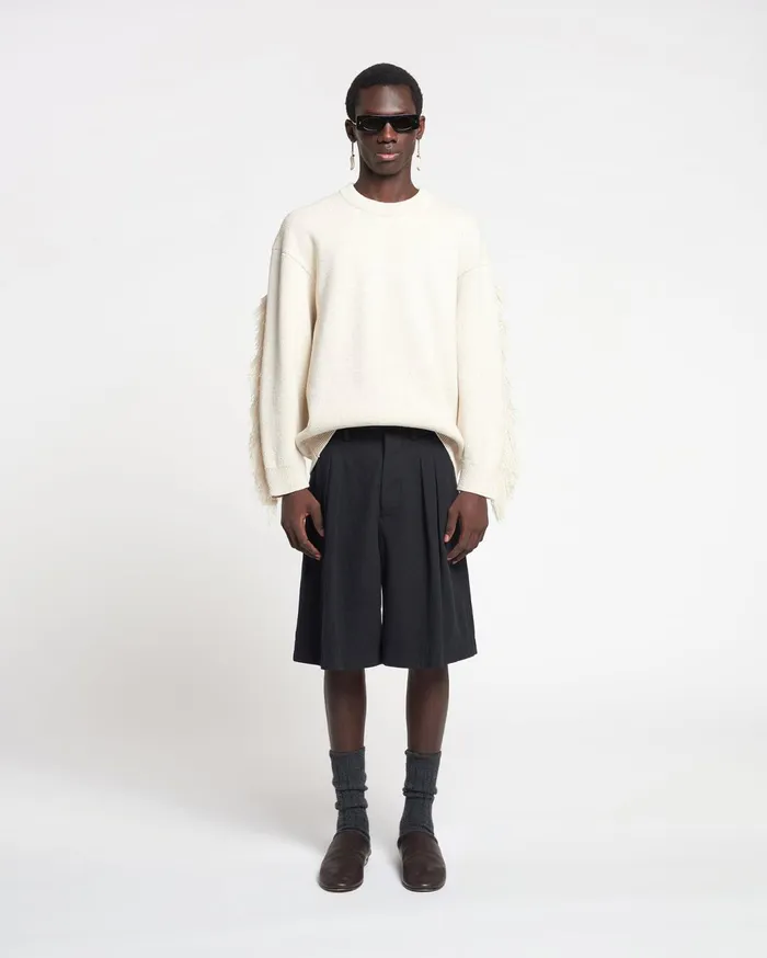 Julien Fringed TexturedLinen Sweatshirt NaturalBlack Men Nanushka Tops