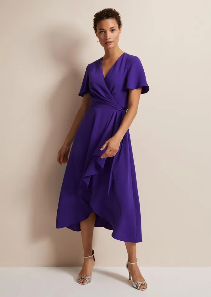 Julissa Ruffle Wrap Midi Dress Purple Women Phase Eight Dresses