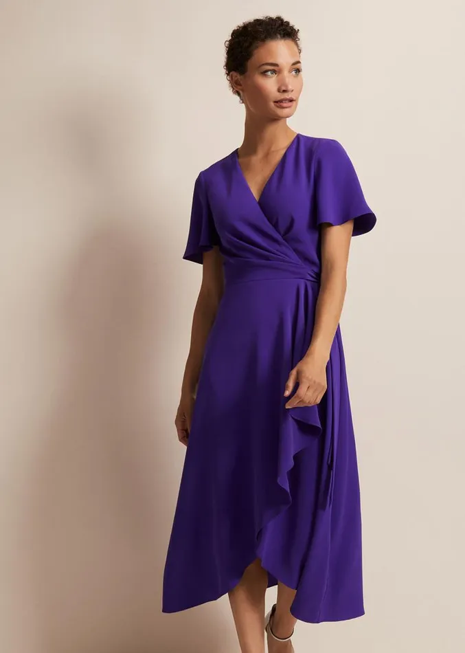Julissa Ruffle Wrap Midi Dress Purple Women Phase Eight Dresses