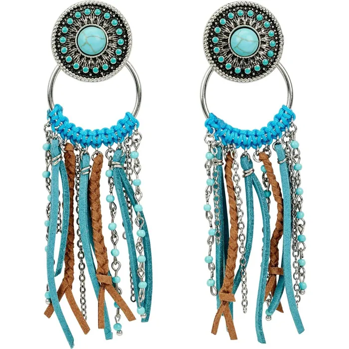 Justin Boots Concho Earrings With Fringe Turquoise Women Jewelry