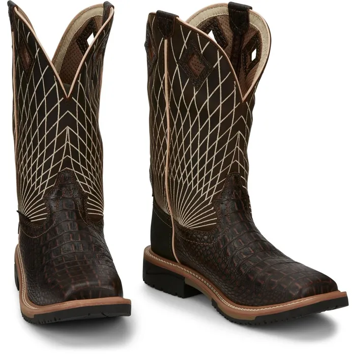 Justin Boots Derrickman 12034 Composite Toe Work Boot Brown Croc Print brown Men Work