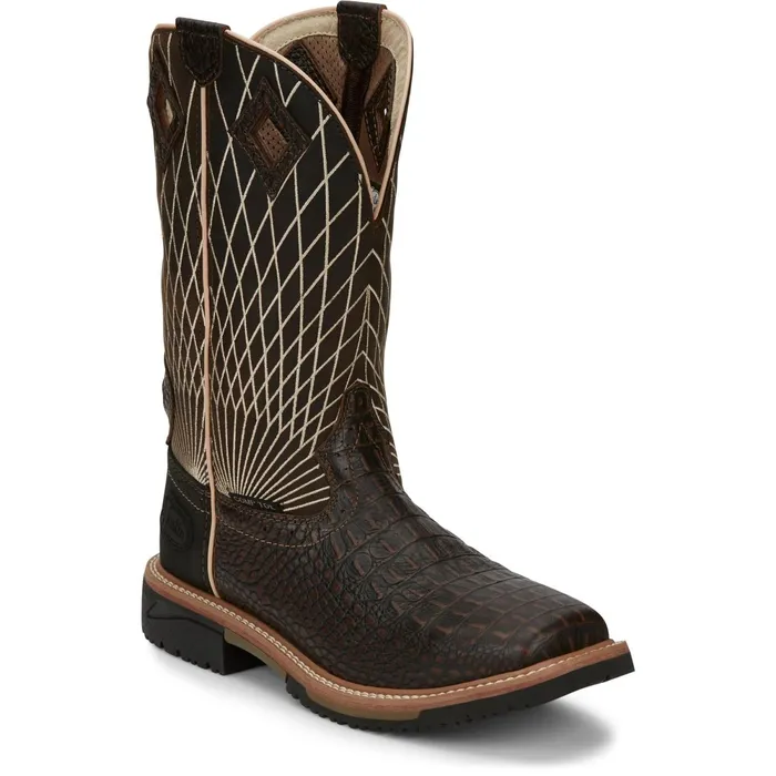 Justin Boots Derrickman 12034 Composite Toe Work Boot Brown Croc Print brown Men Work