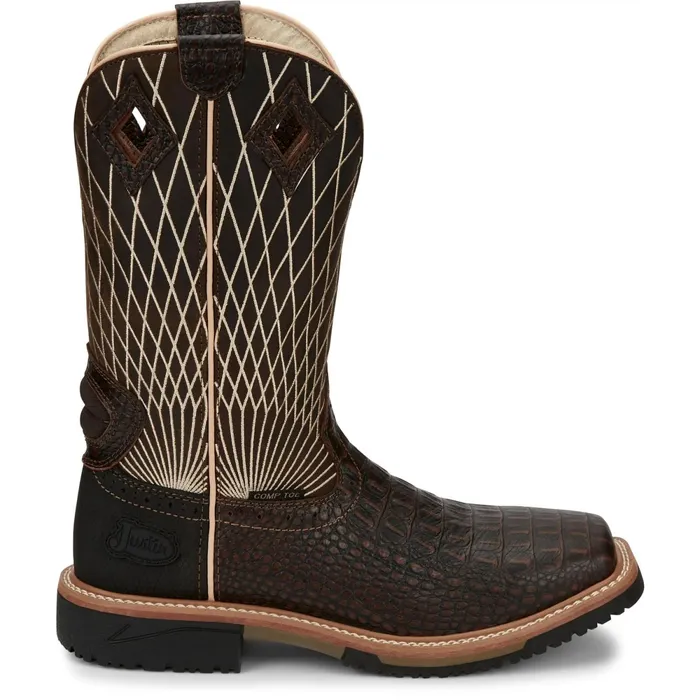 Justin Boots Derrickman 12034 Composite Toe Work Boot Brown Croc Print brown Men Work