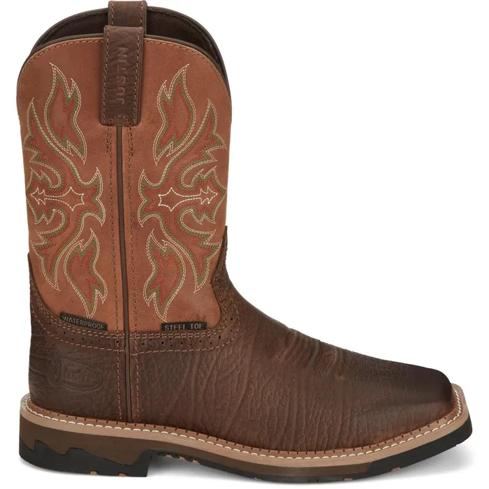 Justin Boots Flash 11034 Waterproof Steel Toe Work Boot Pecan brown Men Work
