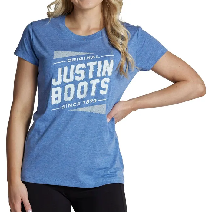 Justin Boots Original Justin Boots Tee Blue Women TShirts and Tops
