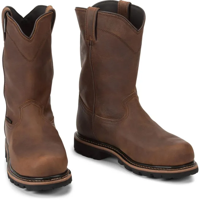 Justin Boots Pulley 10034 Composite Toe Waterproof Work Boot Brown Men Work
