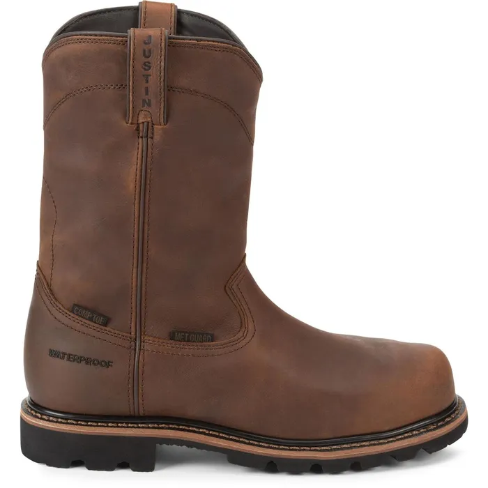 Justin Boots Pulley 10034 Composite Toe Waterproof Work Boot Brown Men Work