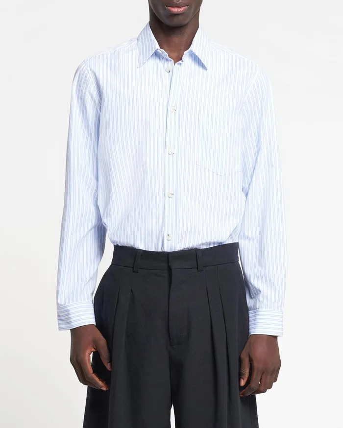 Kaleb Long Sleeve Striped Cotton Shirt White Blue Men Nanushka Tops