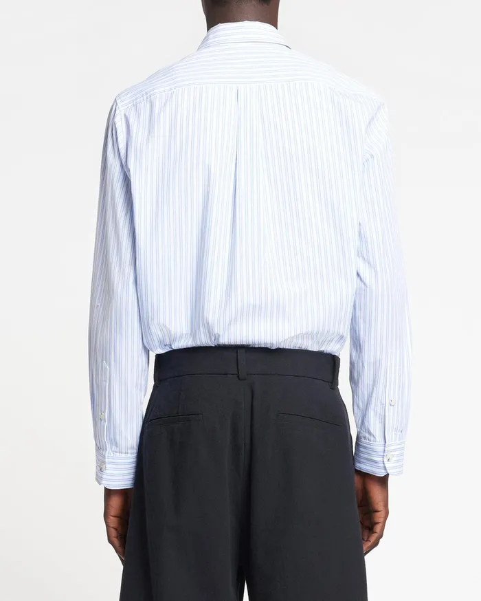 Kaleb Long Sleeve Striped Cotton Shirt White Blue Men Nanushka Tops
