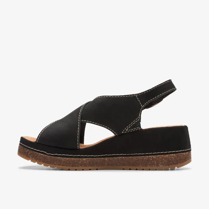 Kassanda Step Black Nubuck Women Clarks Sandals and Flip Flops