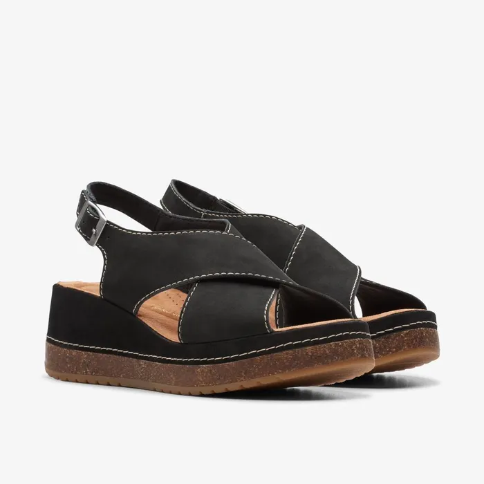 Kassanda Step Black Nubuck Women Clarks Sandals and Flip Flops