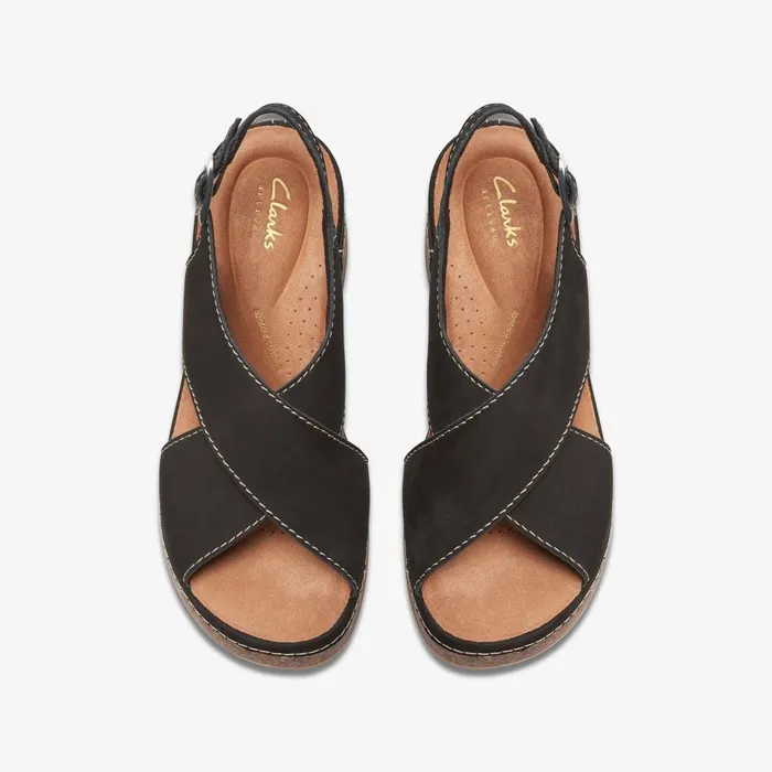 Kassanda Step Black Nubuck Women Clarks Sandals and Flip Flops