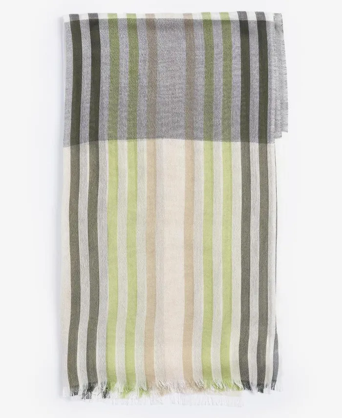 Kendra Check and Stripe Scarf Bayleaf Women Barbour Scarves and Wraps