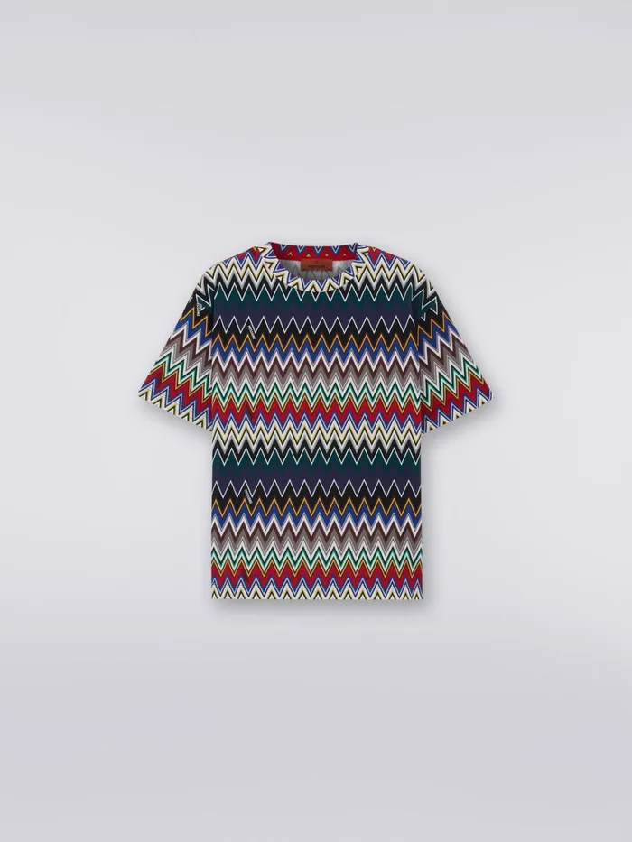 Kids Cotton Blend TShirt With Zigzag Weave Multicoloured Missoni Clothing