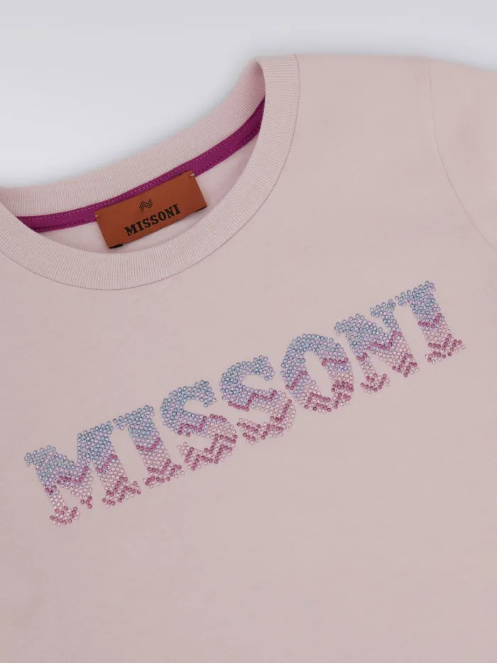 Kids Cotton T Shirt With Rhinestone Logo Multicoloured Missoni Clothing Kids Cotton T Shirt With Rhinestone Logo Multicoloured Missoni Clothing