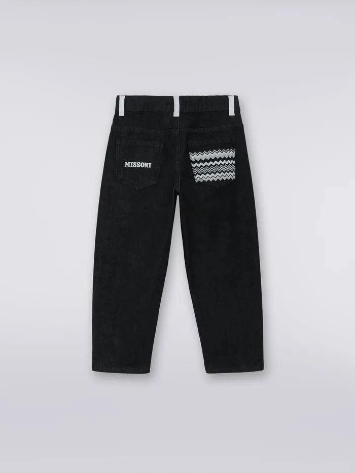 Kids FivePocket Denim Trousers With Zigzag Insert And Logo Black and White Missoni Clothing Kids FivePocket Denim Trousers With Zigzag Insert And Logo Black and White Missoni Clothing