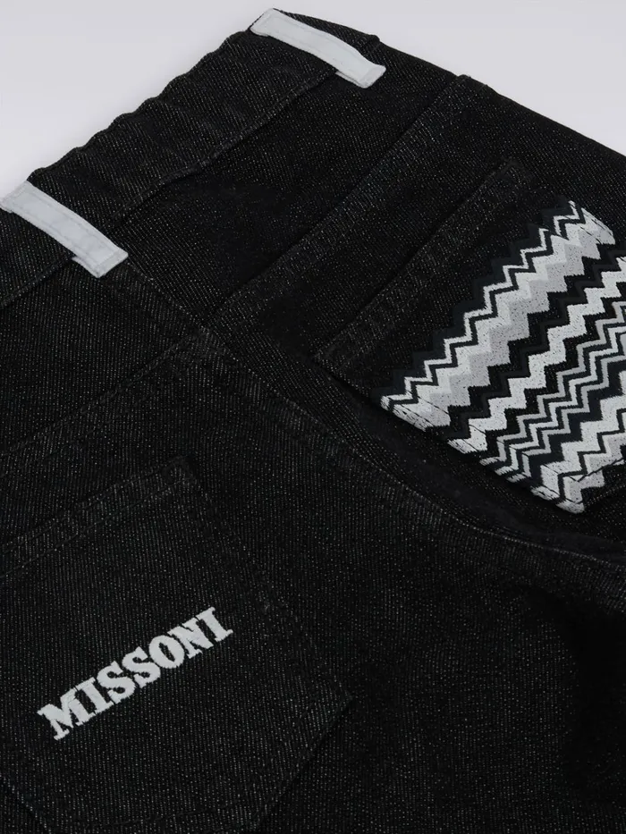 Kids FivePocket Denim Trousers With Zigzag Insert And Logo Black and White Missoni Clothing Kids FivePocket Denim Trousers With Zigzag Insert And Logo Black and White Missoni Clothing