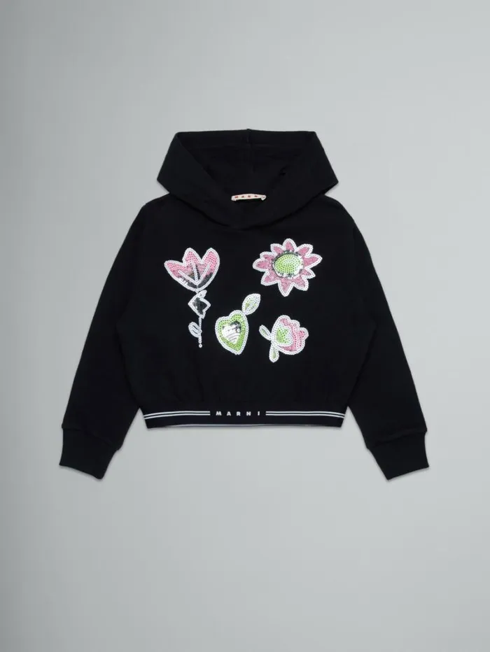 Kids Marni Black Sweatshirt With Sequined Flowers