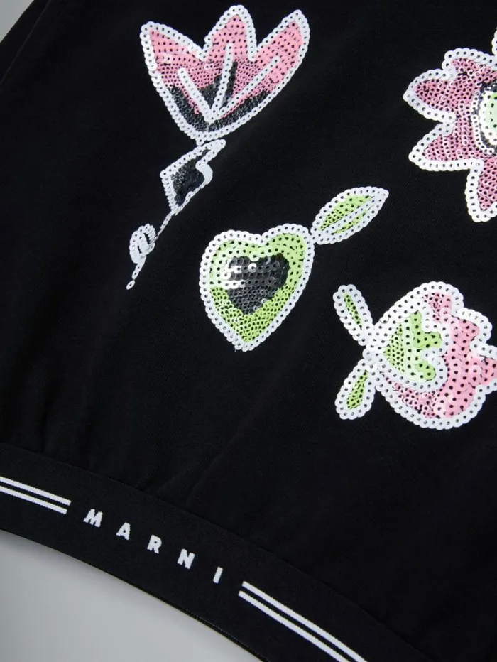 Kids Marni Black Sweatshirt With Sequined Flowers